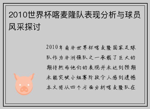 2010世界杯喀麦隆队表现分析与球员风采探讨